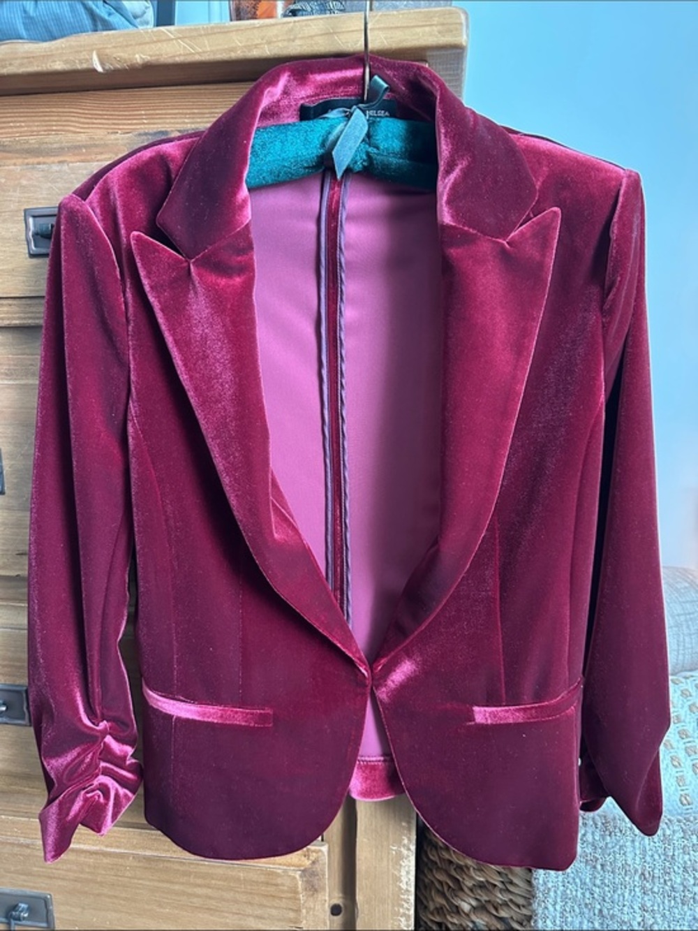 Amanda & Chelsea Wine-Red Velvet Blazer